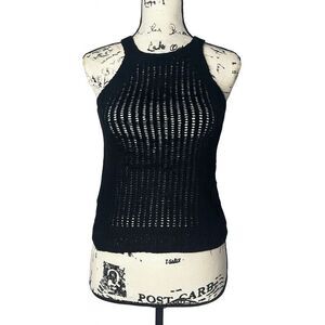 MNG Mango Black Crochet Tank Top | Size S | 100% Cotton